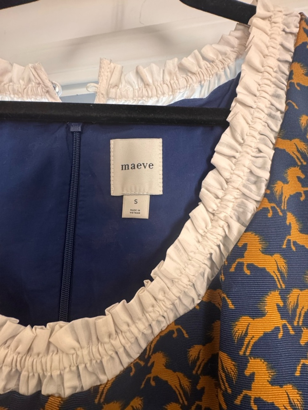 Maeve Puff-Sleeve Navy with Horses Mini Dress - Anthropologie - Picture 5 of 5
